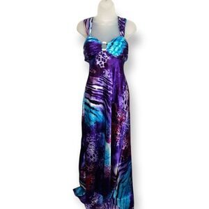 Betsy and Adam Animal Print Prom Formal Gown in Blue/Purple sz 6